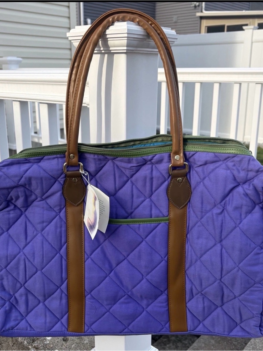 Vintage Alexander Julian Colours Quilted Purple Bag Tote Travel Weekender 1993